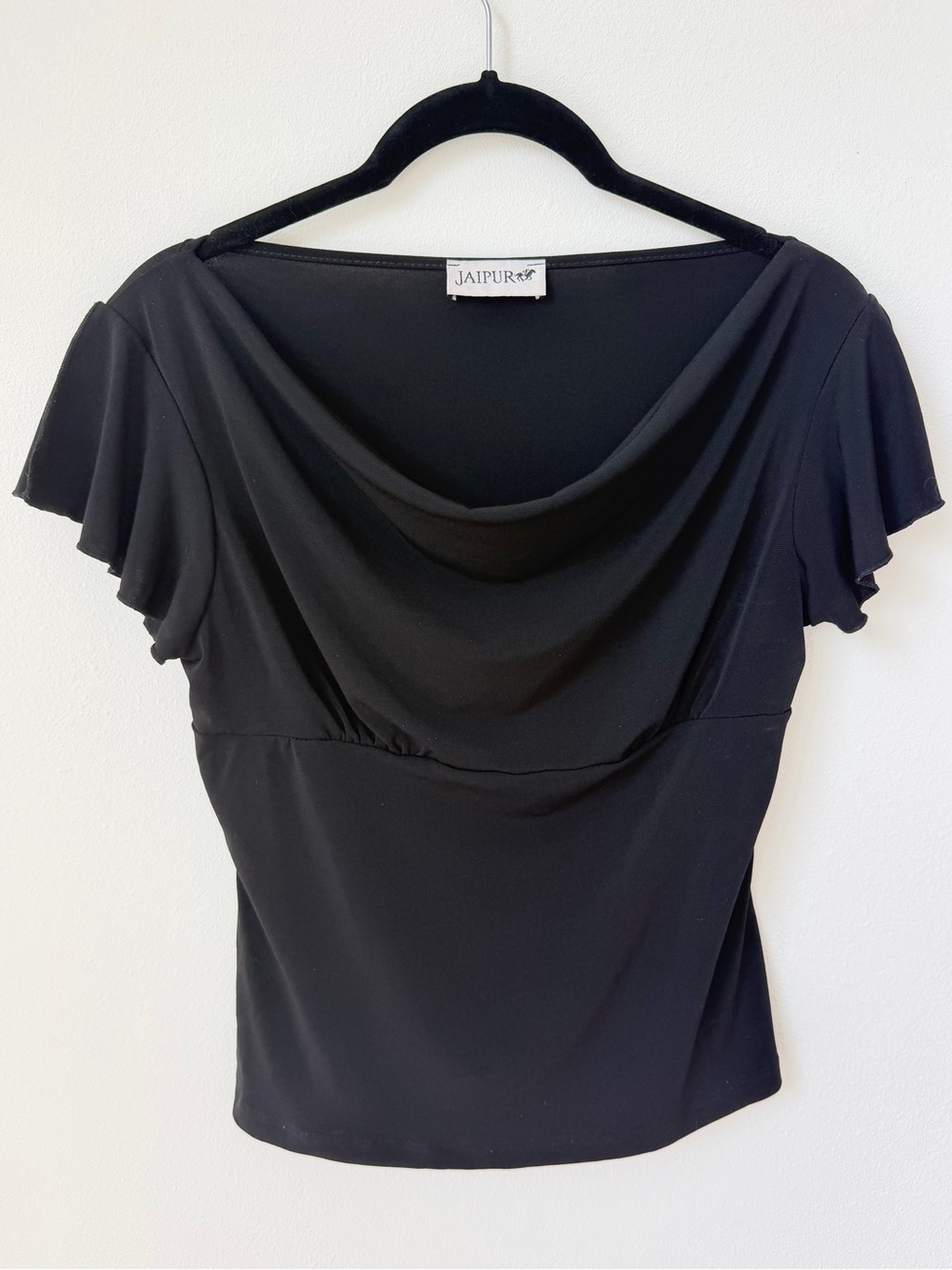 Y2K Black Cowl Neck Flutter Sleeve Top